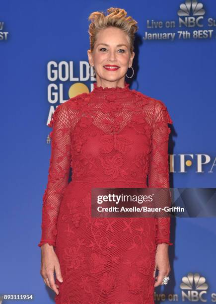 Actress Sharon Stone attends the 75th Annual Golden Globe Nominations Announcement at The Beverly Hilton on December 11, 2017 in Los Angeles,...