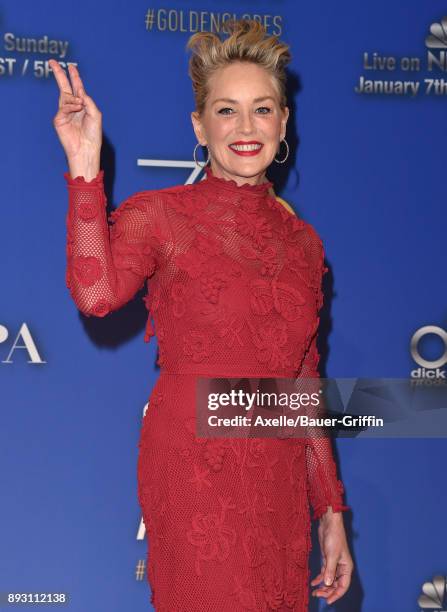 Actress Sharon Stone attends the 75th Annual Golden Globe Nominations Announcement at The Beverly Hilton on December 11, 2017 in Los Angeles,...