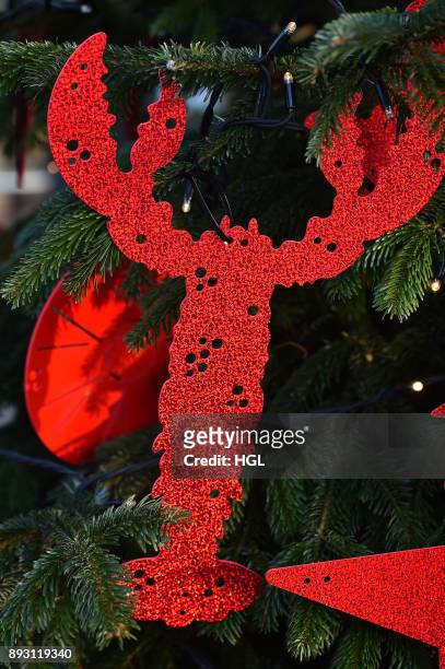 General view of the Christmas trees decorated by London designers Tatty Devine on December 14, 2017 in London, England.