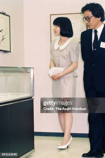 Princess Sayako visits the Ryunosuke Akutagawa exhibition at Yokohama Sogo Department Store on July 29, 1993 in Yokohama, Kanagawa, Japan.