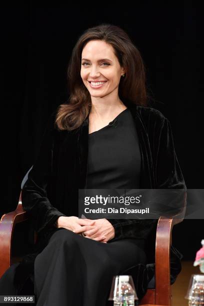 Angelina Jolie attends the "Light After Darkness: Memory, Resilience and Renewal in Cambodia" discussion at Asia Society on December 14, 2017 in New...
