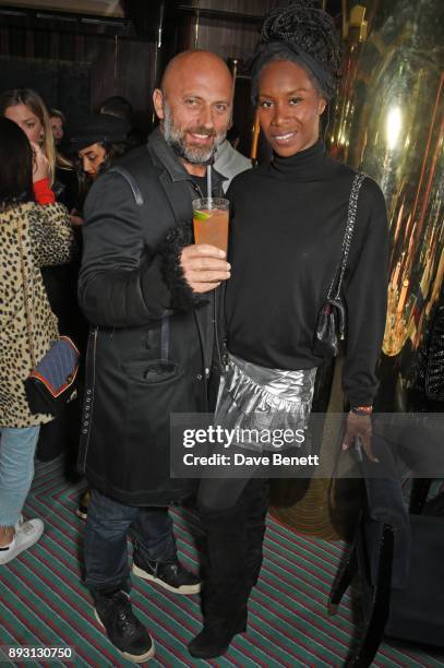 Paolo Pecoraro and Aicha Mckenzie attend an after party celebrating the FENDI Sloane Street Boutique opening at Isabel on December 14, 2017 in...