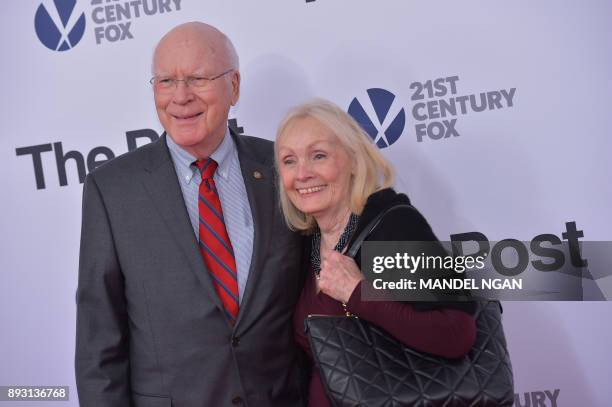 Senator Patrick Leahy and his wife Marcelle Pomerleau arrive for the premiere of "The Post" on December 14 in Washington, DC. / AFP PHOTO / Mandel...