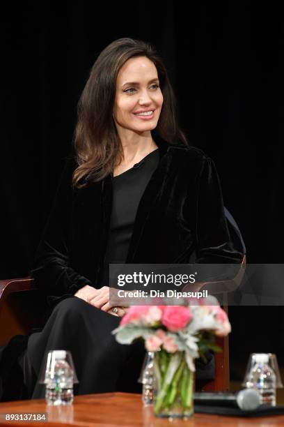 Angelina Jolie attends the "Light After Darkness: Memory, Resilience and Renewal in Cambodia" discussion at Asia Society on December 14, 2017 in New...