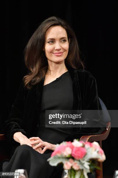 Angelina Jolie attends the "Light After Darkness: Memory, Resilience and Renewal in Cambodia" discussion at Asia Society on December 14, 2017 in New...