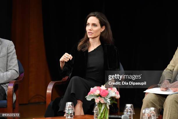 Angelina Jolie attends the "Light After Darkness: Memory, Resilience and Renewal in Cambodia" discussion at Asia Society on December 14, 2017 in New...