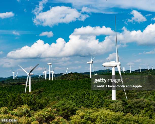 view of aoyama plateau - wind power japan stock pictures, royalty-free photos & images