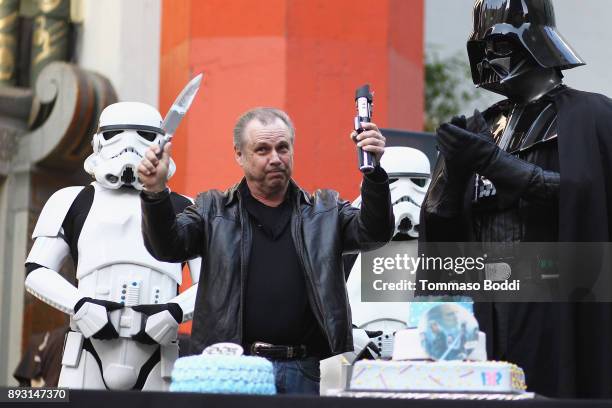 Todd Fisher unveils a commemorative plaque in honor of his sister Carrie Fisher for the opening day of "Star Wars: The Last Jedi" at TCL Chinese...