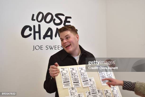 Joe Sweeney attends a private view of artist Joe Sweeney's new exhibition "Loose Change" at The Cob Gallery on December 14, 2017 in London, England.