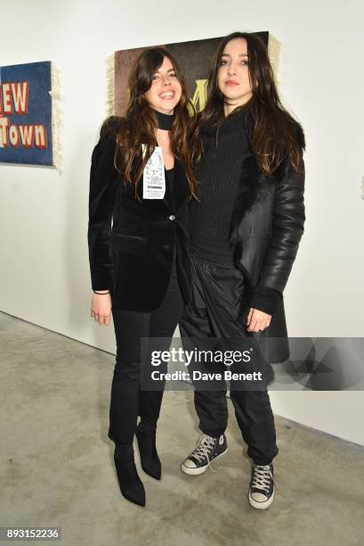 Jess Draper and Tish Weinstock attend a private view of artist Joe Sweeney's new exhibition "Loose Change" at The Cob Gallery on December 14, 2017 in...