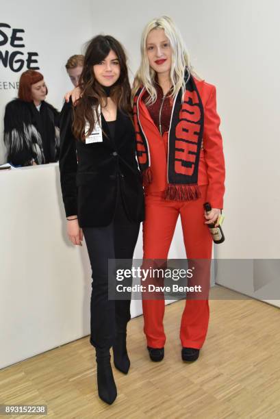 Jess Draper and Harriet Varney attend a private view of artist Joe Sweeney's new exhibition "Loose Change" at The Cob Gallery on December 14, 2017 in...