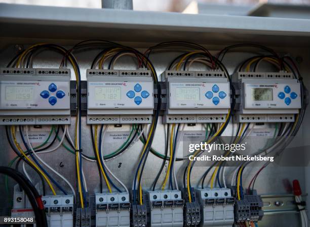 Electrical gauges display power generated by an array of solar panels serviced by a Radian Generation's operations and maintenance team December 4,...