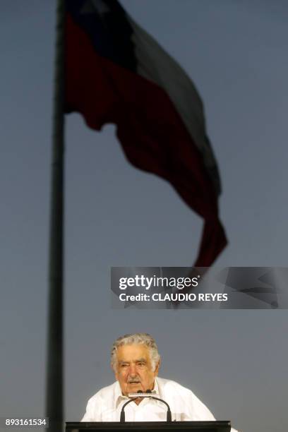 Former Uruguayan president Jose Mujica speaks at the final election campaign rally of Chilean presidential candidate for the ruling New Majority...