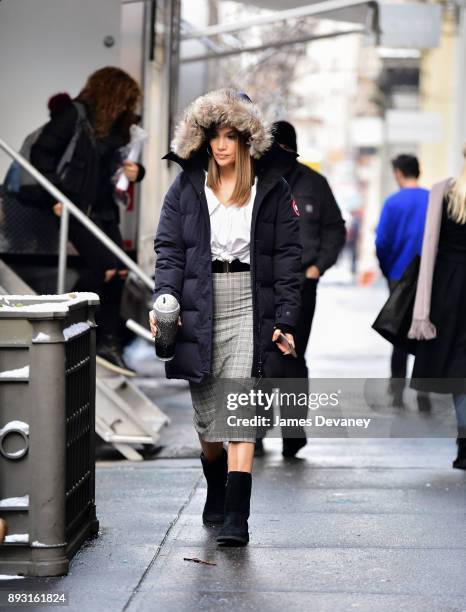 Jennifer Lopez seen on location for 'Second Act' in SoHo on December 14, 2017 in New York City.