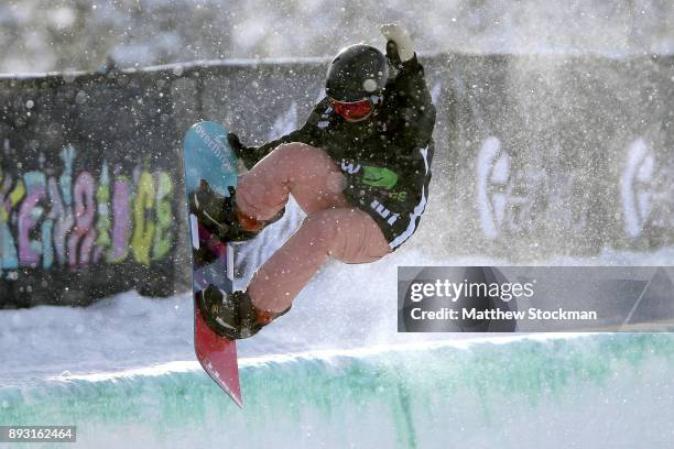 Taylor Obregon of the United States competes in Women's Pro Snowboard Superpipe Qualification during Day 2 of the Dew Tour on December 14, 2017 in...