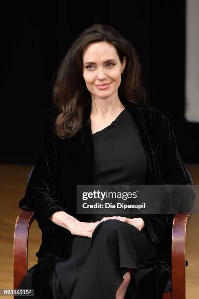 Angelina Jolie attends the "Light After Darkness: Memory, Resilience and Renewal in Cambodia" discussion at Asia Society on December 14, 2017 in New...