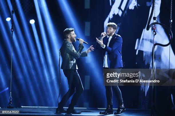 Lorenzo Licitra and James Arthur perform live at X Factor 11 finale on December 14, 2017 in Milan, Italy.