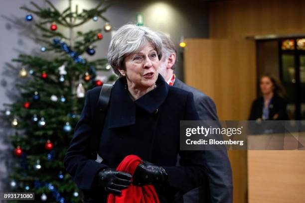 Theresa May, U.K. Prime minister, leaves after attending a European Union leaders summit at the Europa Building in Brussels, Belgium, early on...