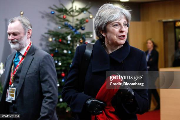 Theresa May, U.K. Prime minister, right, and Tim Barrow, U.K. Permanent representative to the European Union , leave after attending a European Union...