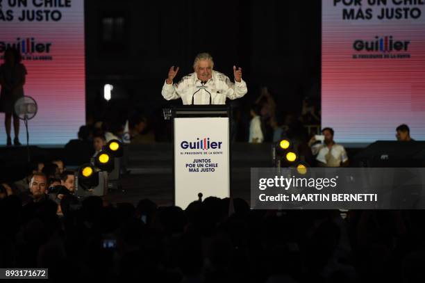 Former Uruguayan president Jose Mujica speaks at the final election campaign rally of Chilean presidential candidate for the ruling New Majority...