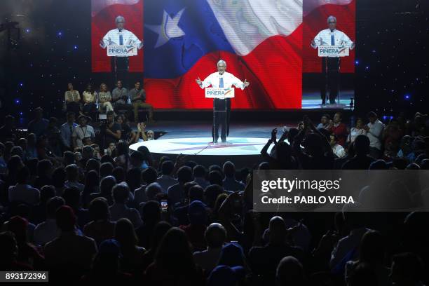 Chilean presidential candidate Sebastian Pinera delivers a speech during his final election campaign rally in Santiago, on December 14, 2017. Leftist...