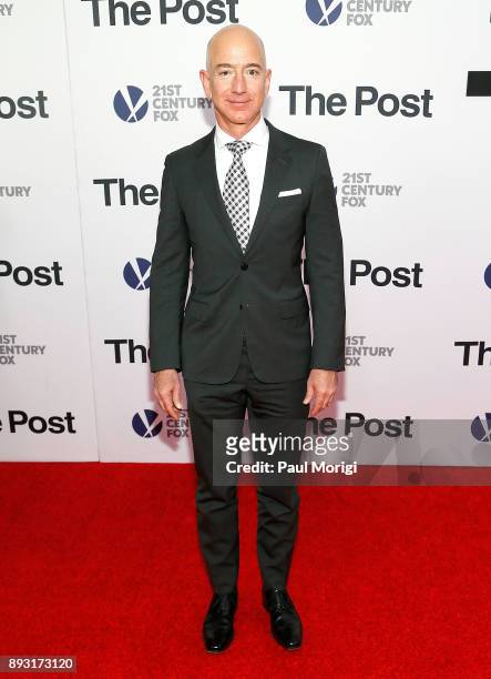 Amazon CEO Jeff Bezos arrives at "The Post" Washington, DC Premiere at The Newseum on December 14, 2017 in Washington, DC.