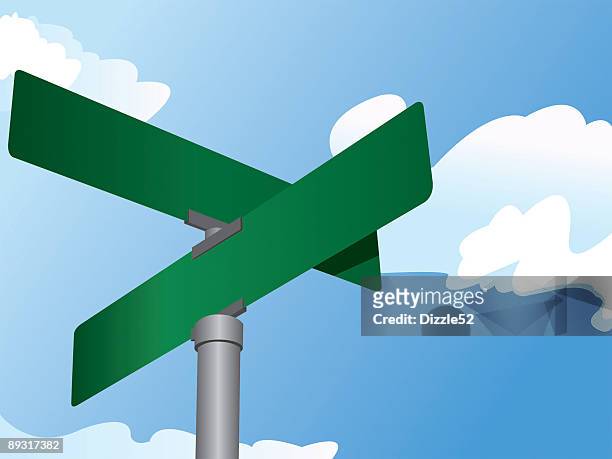 stockillustraties, clipart, cartoons en iconen met suburban street signs on a cloudy, sunny day. - road intersection
