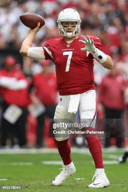 Quarterback Blaine Gabbert of the Arizona Cardinals throws a pass during the NFL game against the Tennessee Titans at the University of Phoenix...