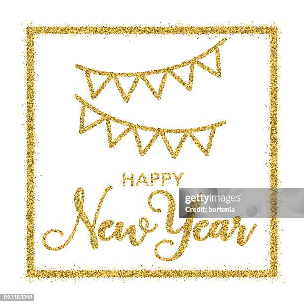golden glitter happy new year typography - christmas bunting stock illustrations