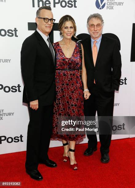 Tom Hanks, Rita Wilson and Marty Baron arrive at "The Post" Washington, DC Premiere at The Newseum on December 14, 2017 in Washington, DC.