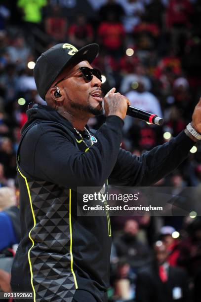 Young Jeezy performs at halftime of the game between the Detroit Pistons and the Atlanta Hawks on December 14, 2017 at Philips Arena in Atlanta,...