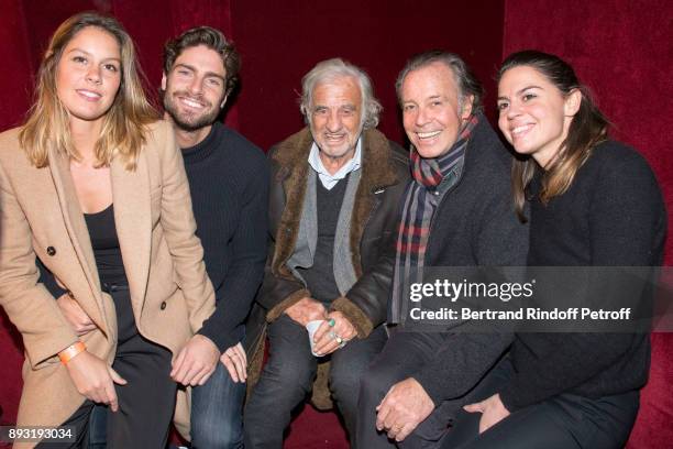 Fanny Leeb, Tom Leeb, Jean-Paul Belmondo, Michel Leeb and Elsa Leeb attend "Michel Leeb 40 ans" Theater Show at Casino de Paris on December 14, 2017...