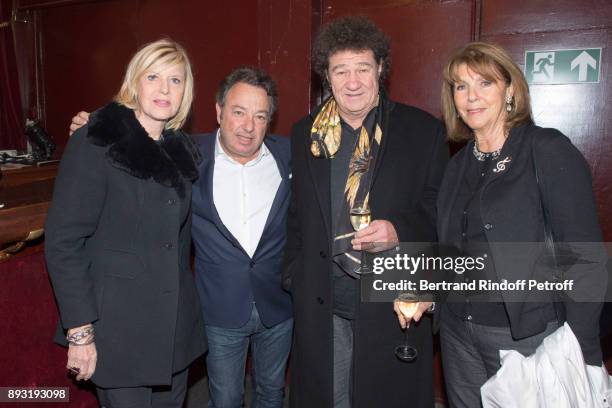 Chantal Ladesou, Frederic Jerome, Robert Charlebois and his wife Laurence attend "Michel Leeb 40 ans" Theater Show at Casino de Paris on December 14,...