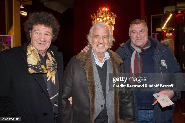 Robert Charlebois, Jean-Paul Belmondo and Jean-Marie Bigard attend "Michel Leeb 40 ans" Theater Show at Casino de Paris on December 14, 2017 in...