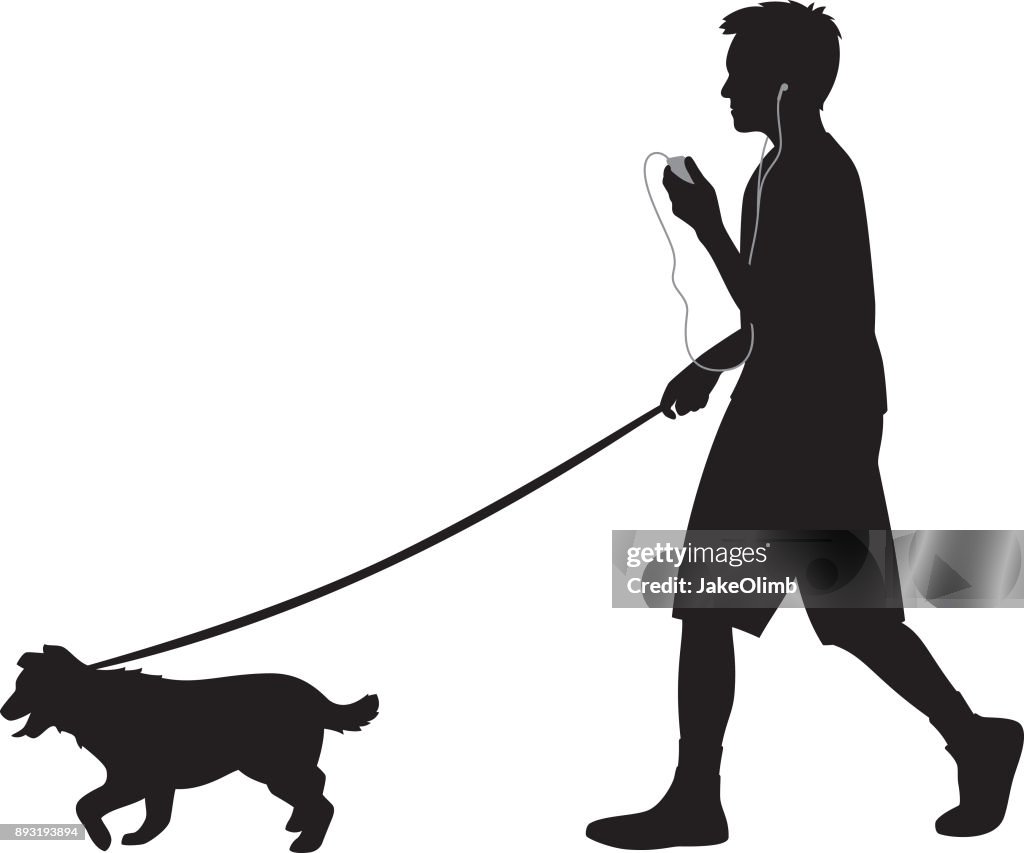 Teen Walking Dog With Headphones Silhouette High-Res Vector Graphic - Getty  Images