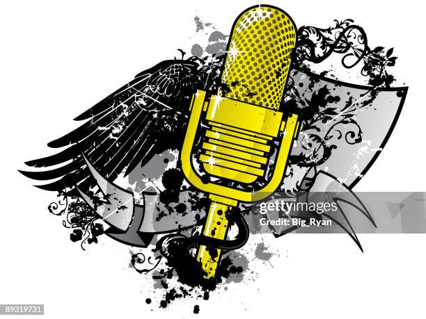 grunge microphone - gold microphone stock illustrations