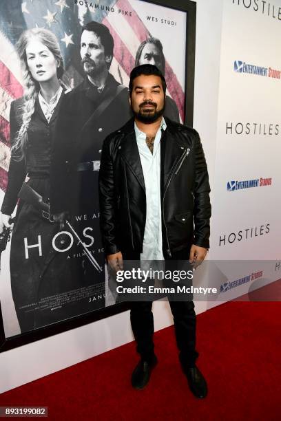 Adrian Dev attends the premiere of Entertainment Studios Motion Pictures' "Hostiles" at Samuel Goldwyn Theater on December 14, 2017 in Beverly Hills,...