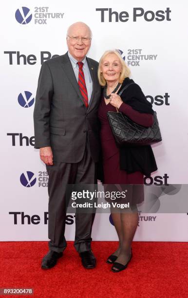 Senator Patrick Leahy and Marcelle Pomerleau arrive at "The Post" Washington, DC premiere at The Newseum on December 14, 2017 in Washington, DC.