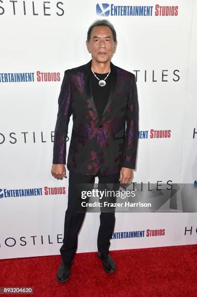 Wes Studi attends the premiere of Entertainment Studios Motion Pictures' "Hostiles" at Samuel Goldwyn Theater on December 14, 2017 in Beverly Hills,...