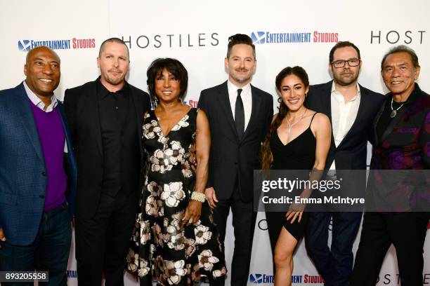 Byron Allen, Christian Bale, Carolyn Folks, Scott Cooper, Q'Orianka Kilvcher, Rory Cochran and Wes Studi attends the premiere of Entertainment...