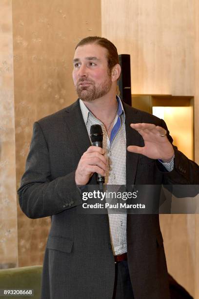 Matt Light speaks at the David Yurman Boston store event to support the Matt Light Foundation on December 14, 2017 in Boston, Massachusetts.