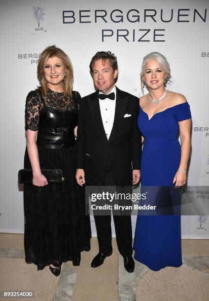 Arianna Huffington, Chairman of the Berggruen Institute Nicolas Berggruen, and Dawn Nakagawa attend the Berggruen Prize Gala at the New York Public...