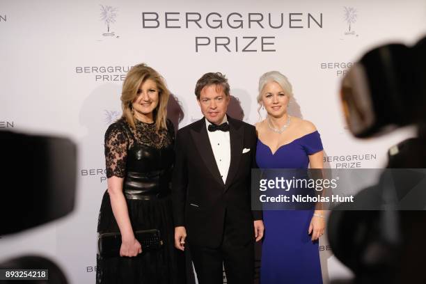 Arianna Huffington, Chairman of the Berggruen Institute Nicolas Berggruen, and Dawn Nakagawa attend the Berggruen Prize Gala at the New York Public...