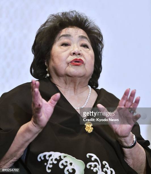 Setsuko Thurlow, a survivor of the 1945 U.S. Atomic bombing in Hiroshima, speaks during a press conference after the Nobel Peace Prize award ceremony...