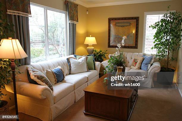 modern living room - crown moulding stock pictures, royalty-free photos & images