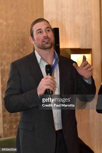 Matt Light speaks at the David Yurman Boston store event to support the Matt Light Foundation on December 14, 2017 in Boston, Massachusetts.