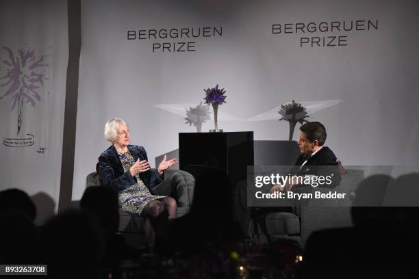 Baroness Onora O'Neil of Bengarve speaks with Fareed Zakaria onstage during the Berggruen Prize Gala at the New York Public Library on December 14,...