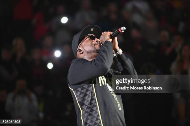 Recording Artist Jeezy performs at halftime at the Detroit Pistons vs Atlanta Hawks game at Phillips Arena on December 14, 2017 in Atlanta, Georgia.