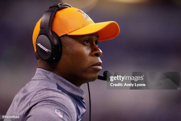 Head coach Vance Joseph of the Denver Broncos looks on against the Indianapolis Colts during the second half at Lucas Oil Stadium on December 14,...