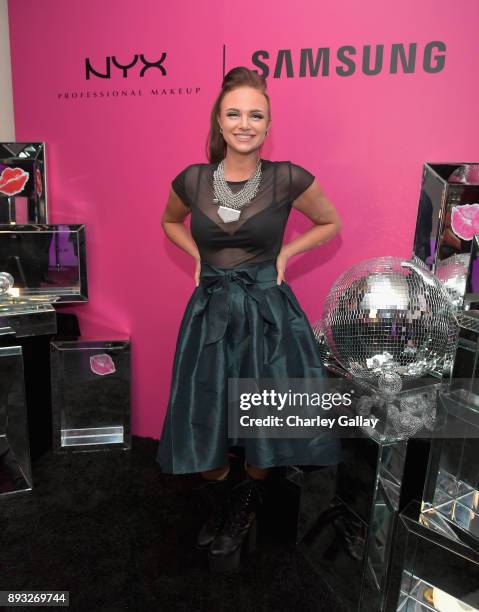 Beauty blogger Mykie at the NYX Professional Makeup and Samsung VR Launch Party at Beauty & Essex on December 14, 2017 in Los Angeles, California.